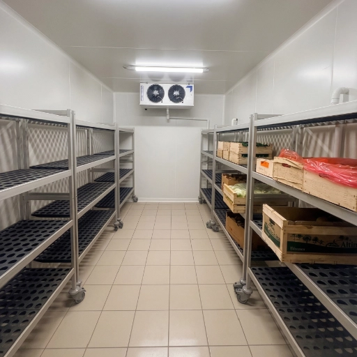 étagères en métal avec des caisses en bois